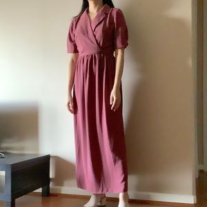Pink Collared Tie Waist Maxi Dress